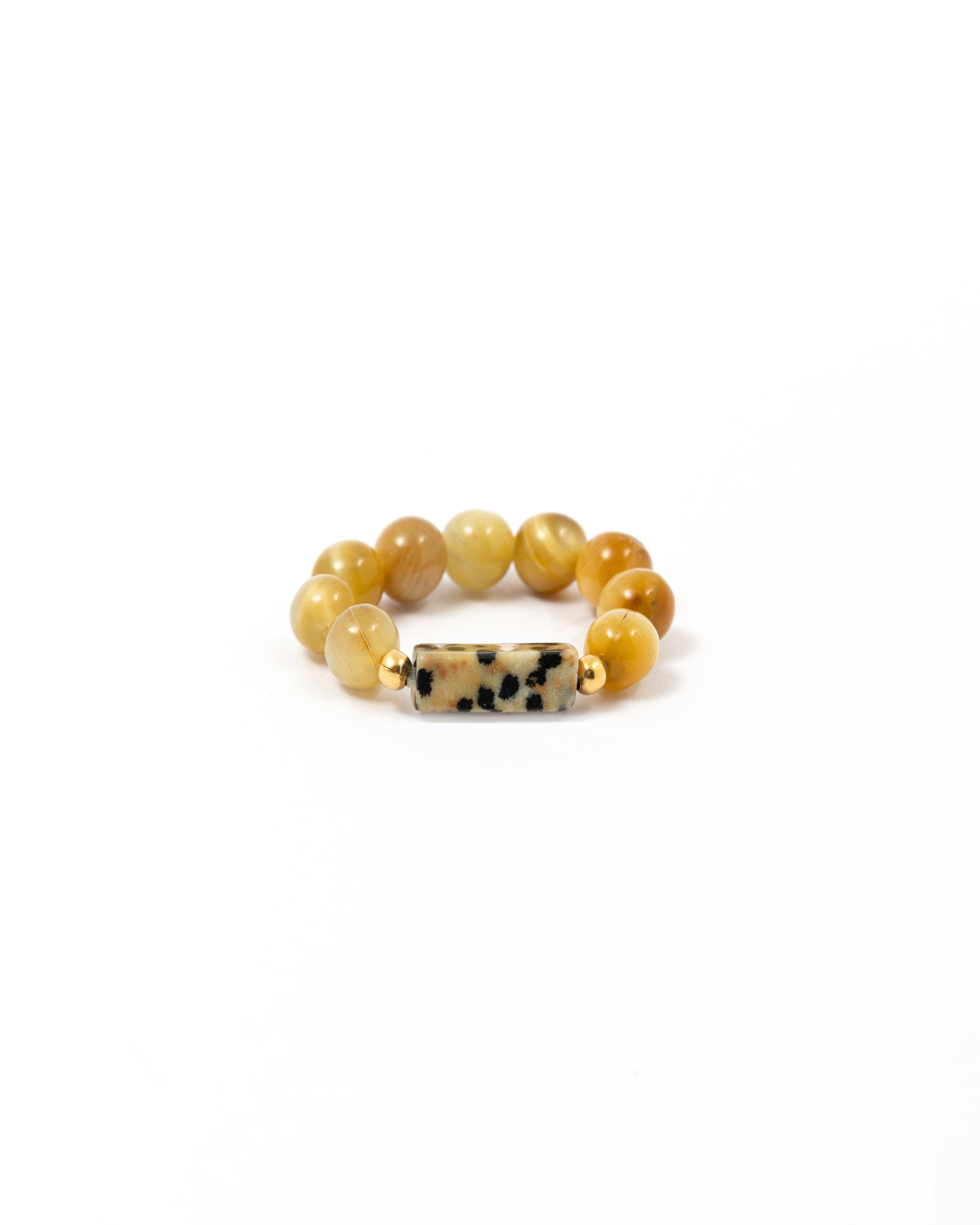 Yellow Tiger Eye Ring with Dalmatian