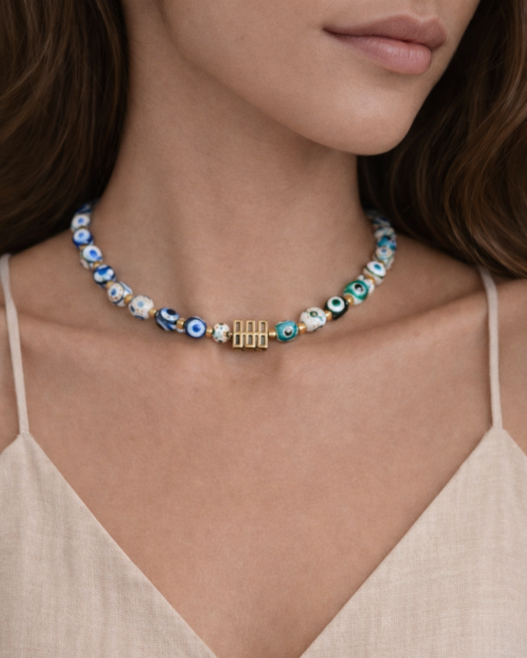 Green and Blue Eye Necklace