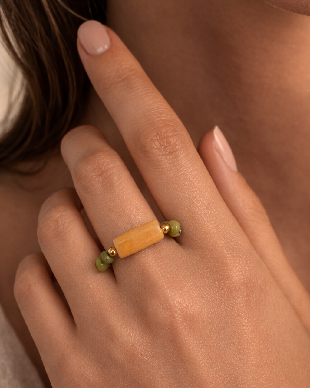 Jade Ring with Yellow Quartz