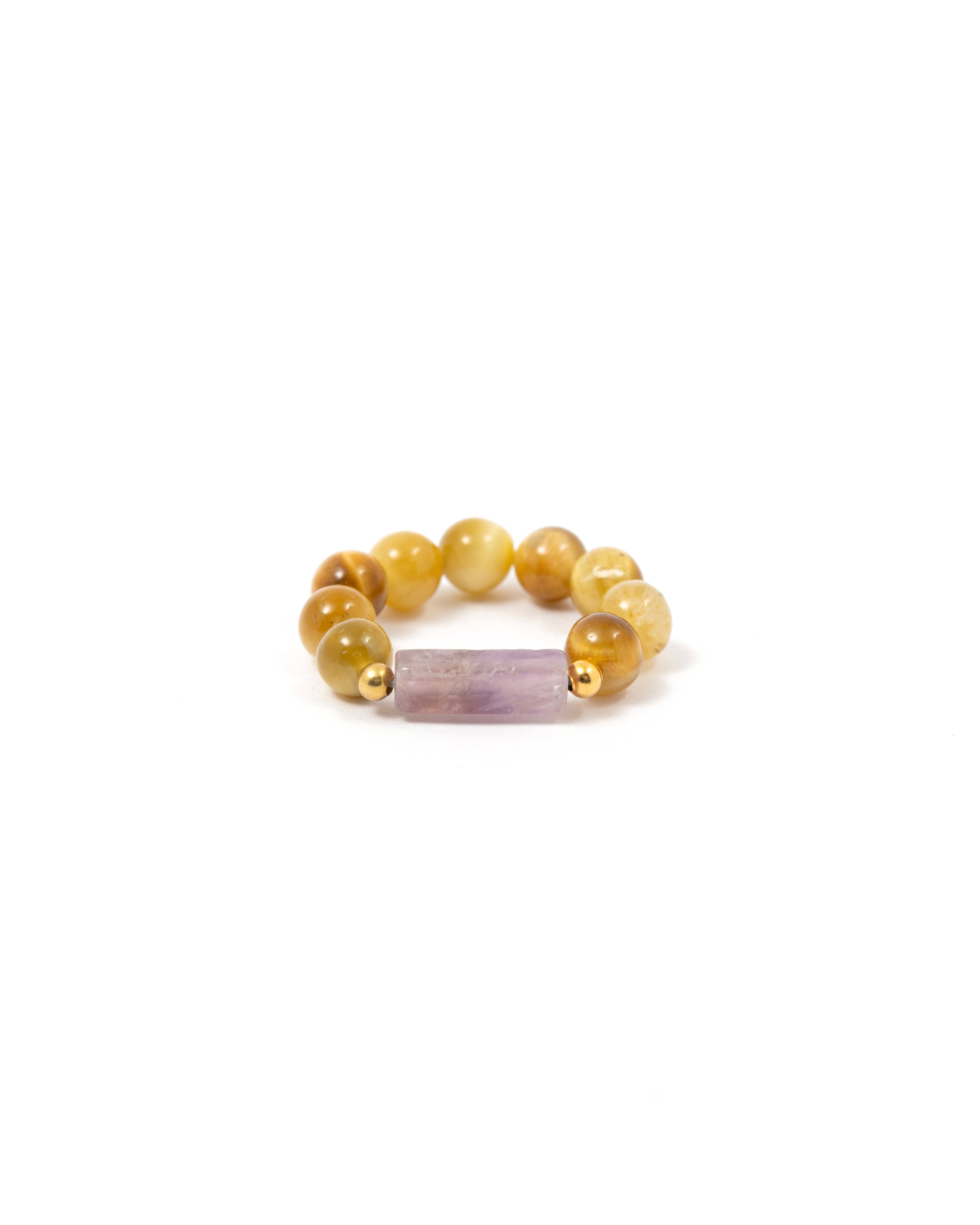 Yellow Tiger Eye Ring with Amethyst
