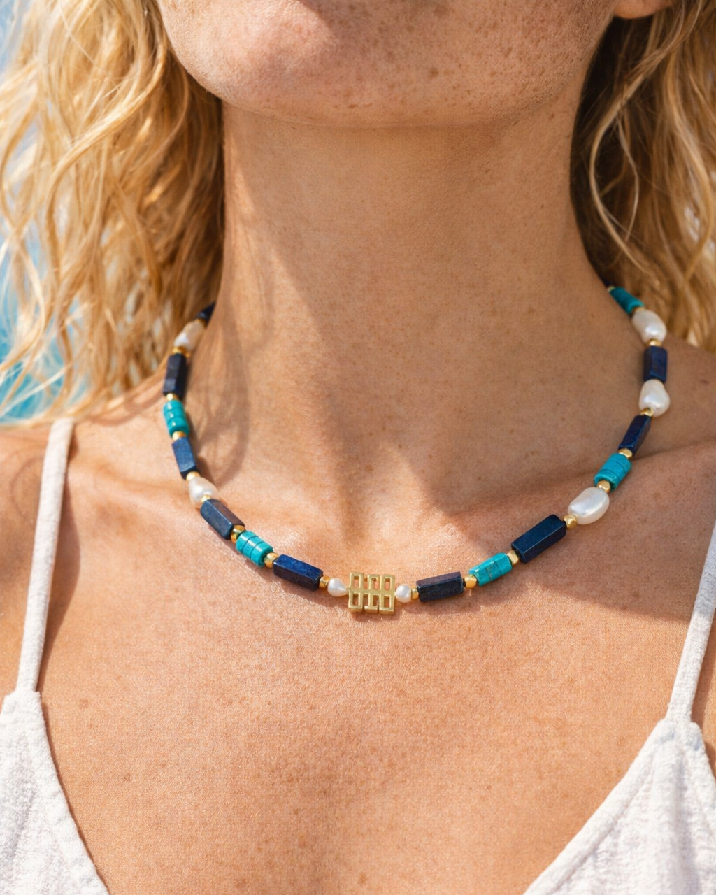 Lapis Lazuli and Turquoise Necklace with Pearls