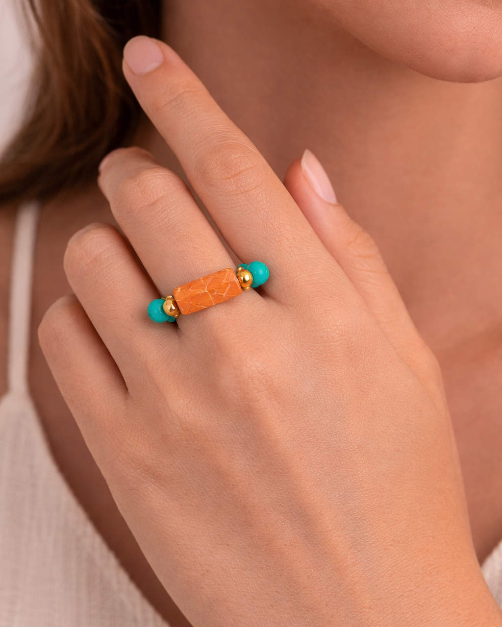 Turquoise Ring with Orange